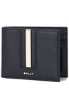 Ribbon Bifold Leather Half Wallet Navy - BALLY - BALAAN 1