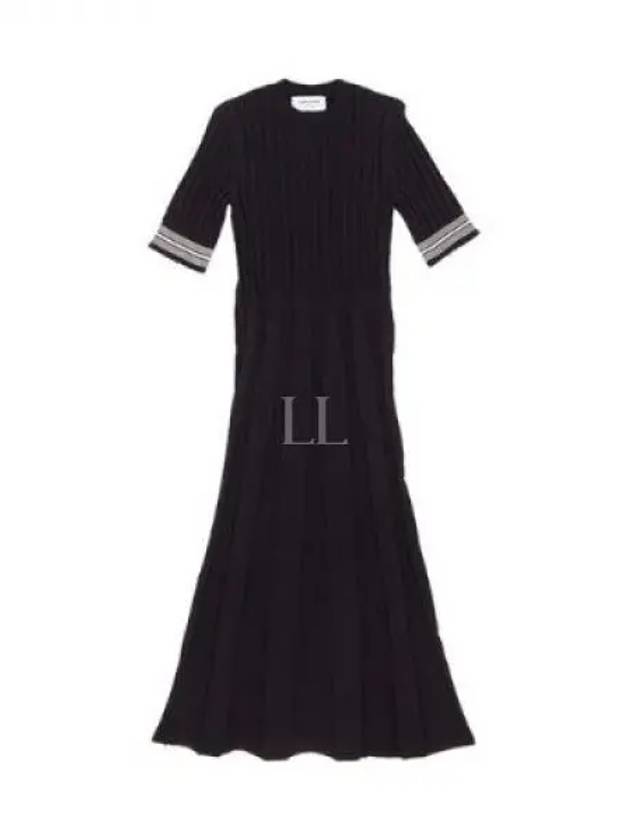 Cotton Pleated Cricket Striped Cable Midi Dress Navy - THOM BROWNE - BALAAN 2