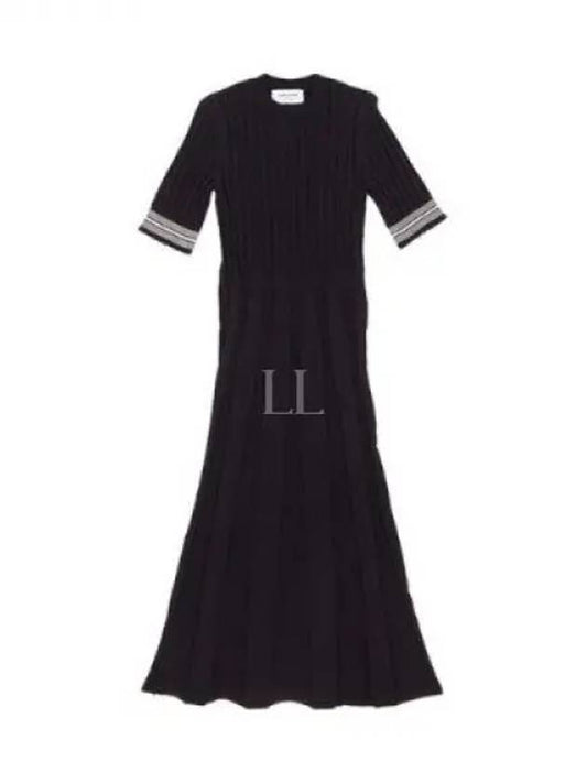 Cotton Pleated Cricket Striped Cable Midi Dress Navy - THOM BROWNE - BALAAN 2