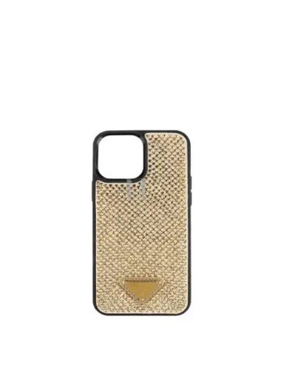 Triangle Logo Rhinestone Iphone 13 Pro Max Phone Case Gold - PRADA - BALAAN 2