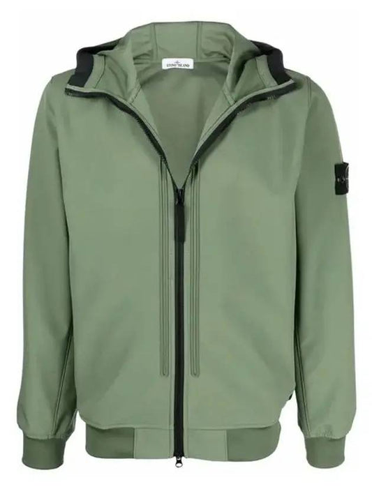 Wappen Patch Soft Shell Hoodie Jacket Khaki - STONE ISLAND - BALAAN.