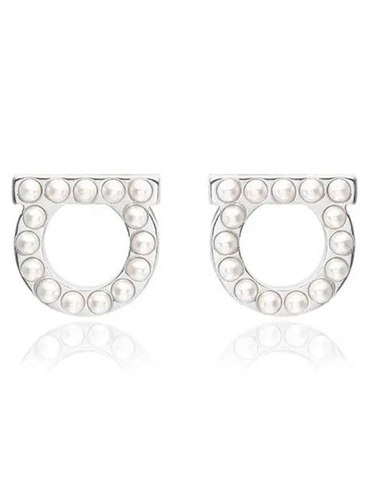 Gancini Pearl Earrings Silver - SALVATORE FERRAGAMO - BALAAN 2