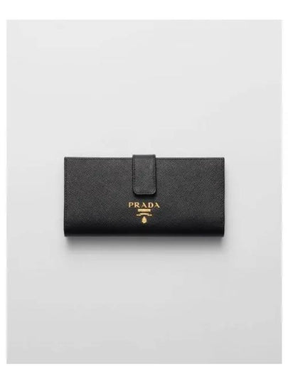 Saffiano Gold Metal Logo Long Wallet Black - PRADA - BALAAN 2