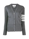 Cotton 4-Bar Milano Classic V-Neck Cardigan Medium Grey - THOM BROWNE - BALAAN 3