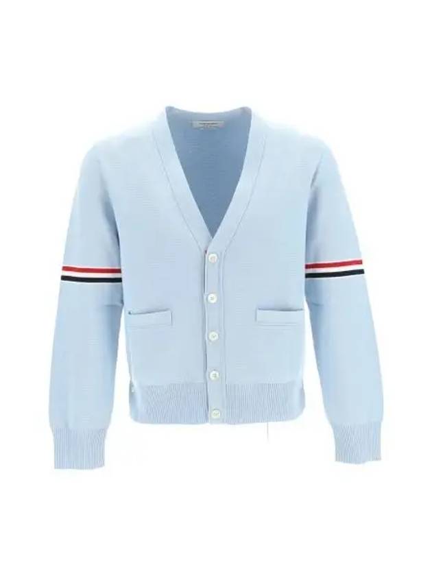 Milano Stitch Sprite Armband Cotton V-neck Cardigan Light Blue - THOM BROWNE - BALAAN 2