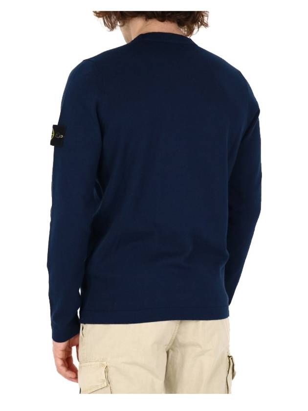 Men's Wappen Patch Crew Neck Cotton Knit Top Navy - STONE ISLAND - BALAAN 6