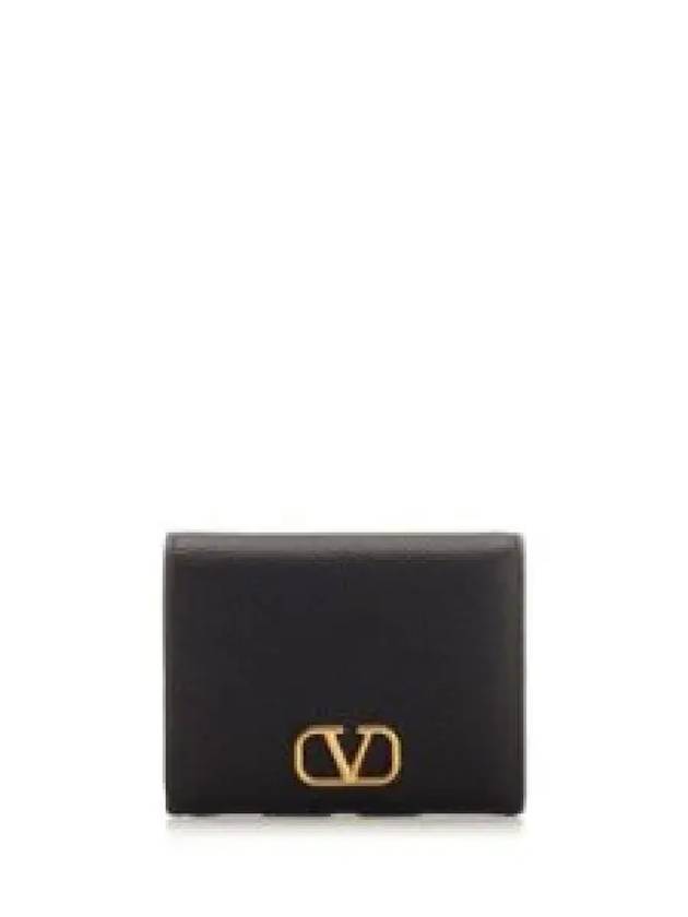 Compact V Logo Signature Calfskin Half Wallet Black - VALENTINO - BALAAN 2