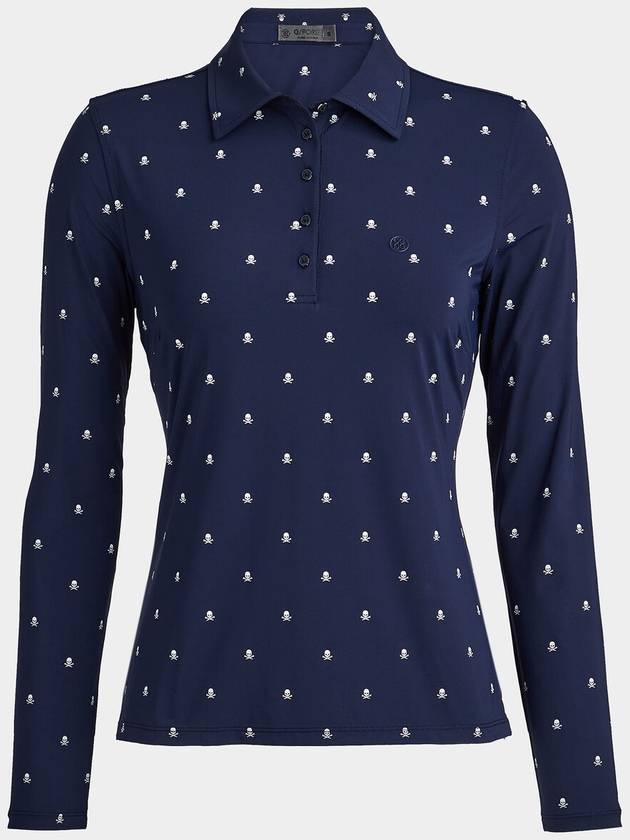 Women's Skull Silky Tech Nylon Long Sleeve Polo Shirt Navy - G/FORE - BALAAN 2