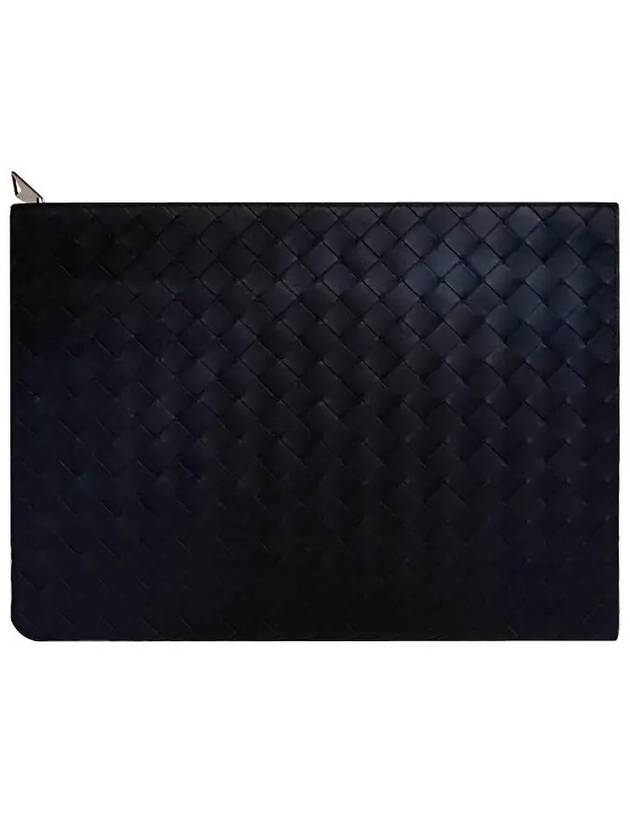 Men's Intrecciato Half Zipper Pouch Clutch Bag Blue - BOTTEGA VENETA - BALAAN 2