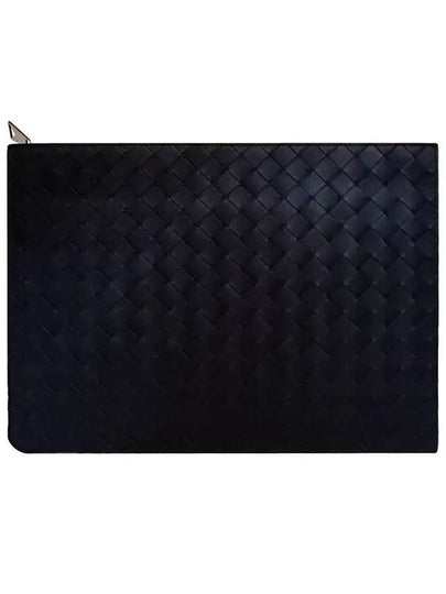 Men's Intrecciato Half Zipper Pouch Clutch Bag Blue - BOTTEGA VENETA - BALAAN 2