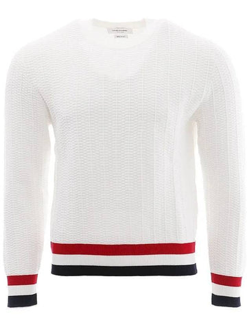 Men's Textured Crew Neck Knit Top White - THOM BROWNE - BALAAN.