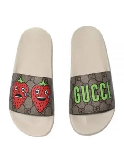 Strawberry Logo Slippers Beige - GUCCI - BALAAN 2