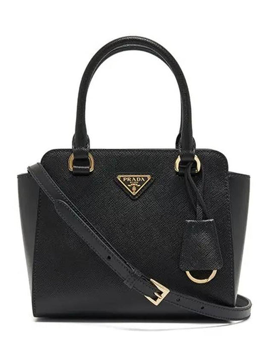 Prada Triangle Logo Saffiano Leather Mini Tote Bag Black - PRADA - BALAAN 2