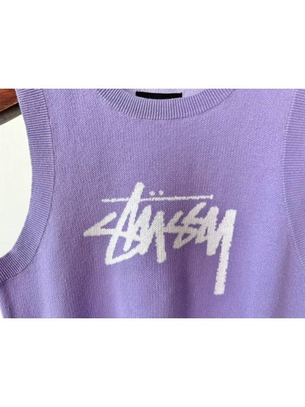 Women's Logo Knit Vest Purple - STUSSY - BALAAN 8