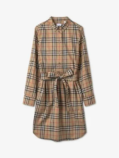 Vintage Check Stretch Cotton Tie-Waist Shirt Dress Beige - BURBERRY - BALAAN 2