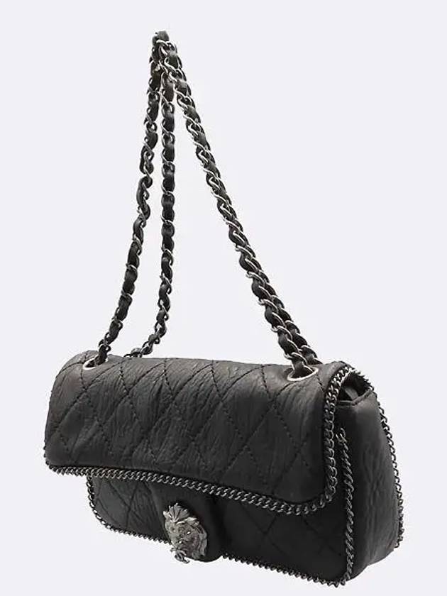 Black Leather Leo Ryan CC Metallic Flap Bag Chain Shoulder - CHANEL - BALAAN 3