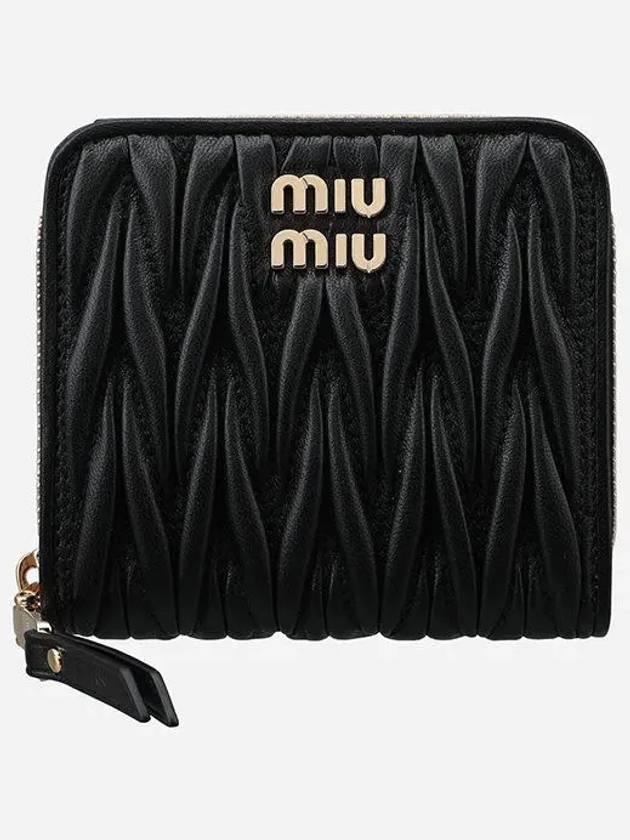 Matelasse Logo Zip Around Half Wallet Black - MIU MIU - BALAAN 2