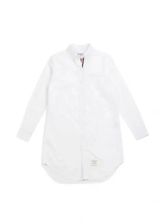 Solid Poplin Stripe Grosgrain Placket Thigh Length Point Collar Shirtdress White - THOM BROWNE - BALAAN 2