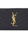 Matelasse Monogram Zipper Around Long Wallet Black - SAINT LAURENT - BALAAN 6