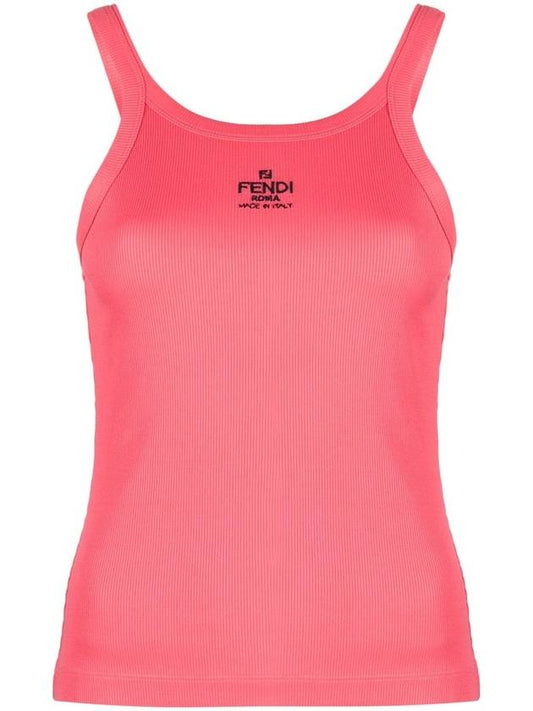 Embroidered Logo Cotton Sleeveless Pink - FENDI - BALAAN 1