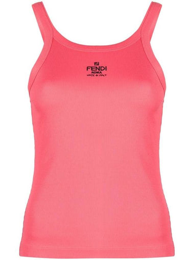 Embroidered Logo Cotton Sleeveless Pink - FENDI - BALAAN 1