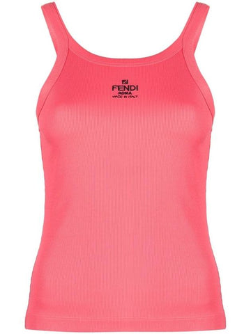 Embroidered Logo Cotton Sleeveless Pink - FENDI - BALAAN 1