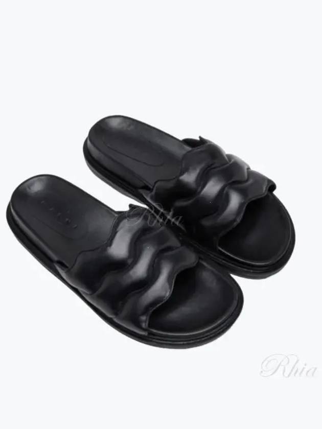 Padded Wave Leather Slide Slippers Black - MARNI - BALAAN 2