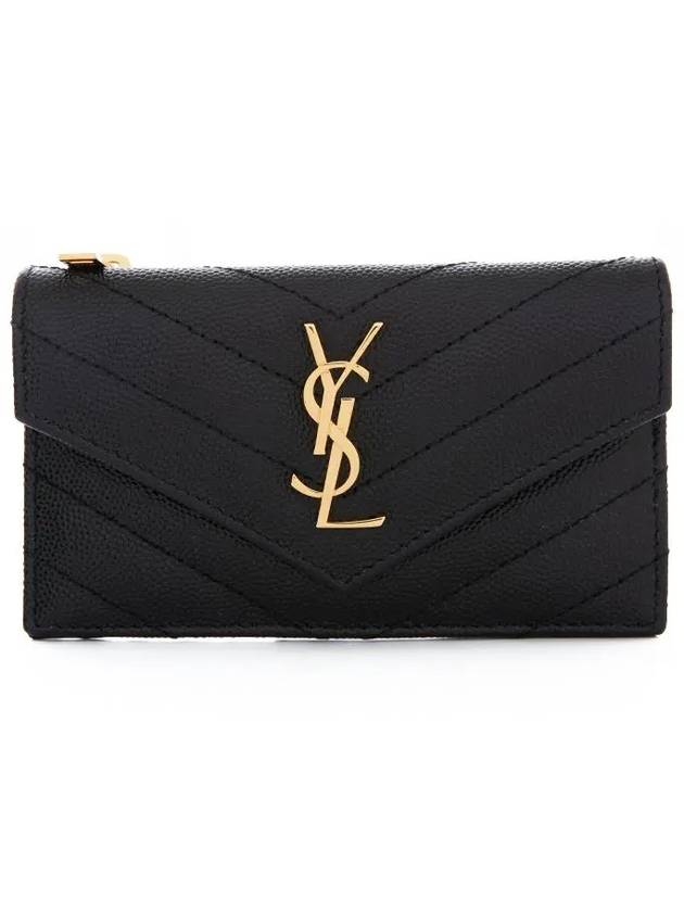 Cassandre Matelasse Fragment Emboss Leather Flap Card Wallet Black - SAINT LAURENT - BALAAN 3