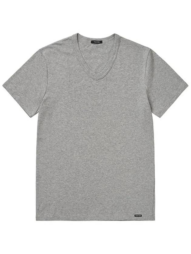 Cotton V-neck Short Sleeve T-Shirt Grey - TOM FORD - BALAAN 5