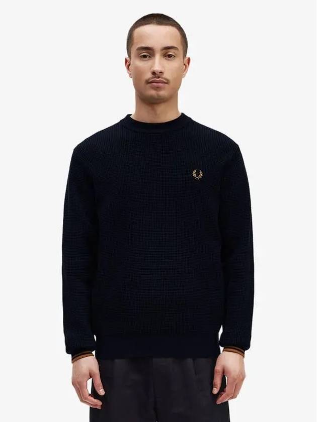 Sharp waffle stitch crew neck knit 608 AFPM2336507 navy - FRED PERRY - BALAAN 1