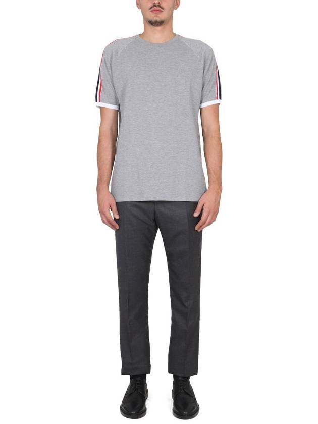 Men's Three Stripes Raglan Short Sleeve T-Shirt Light Gray - THOM BROWNE - BALAAN 3