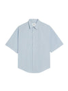 Striped Boxy Fit Short Sleeve Shirt Blue - AMI - BALAAN 1