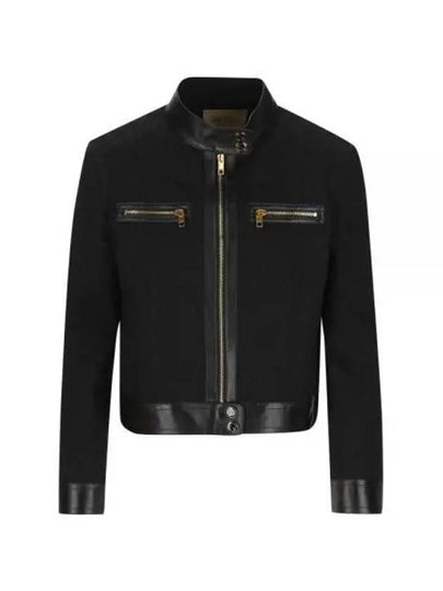 GG Leather Triming Zip-up Jacket Black - GUCCI - BALAAN 2