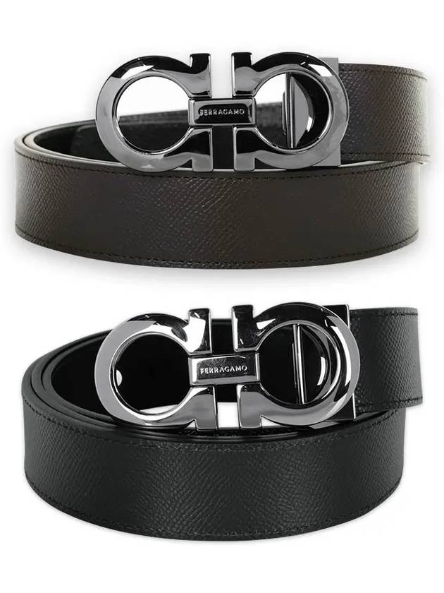 Gancini Reversible Adjustable Leather Belt Black - SALVATORE FERRAGAMO - BALAAN 3