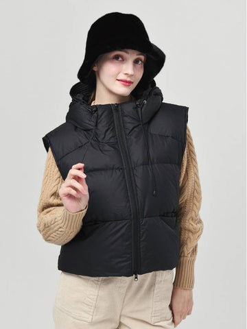 Women s Hooded String Triangle Pocket Loose Fit Down Padded Black Vest DO6242VT14 1 - DOYOUKNOWMC GOLF WEAR - BALAAN 1