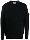 Logo Patch Crew Neck Wool Knit Top Black - STONE ISLAND - BALAAN 2