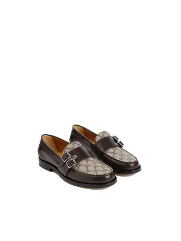 Leather GG Fabric Insert Loafers Dark Brown - GUCCI - BALAAN 3