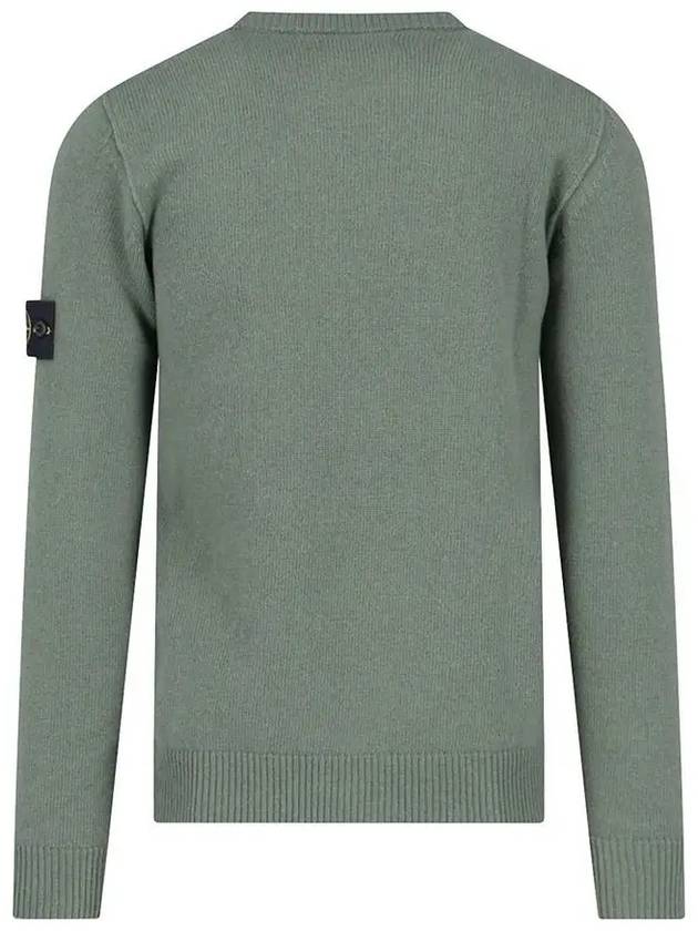 Logo Patch Lambswool Crewneck Knit Top Green - STONE ISLAND - BALAAN 3