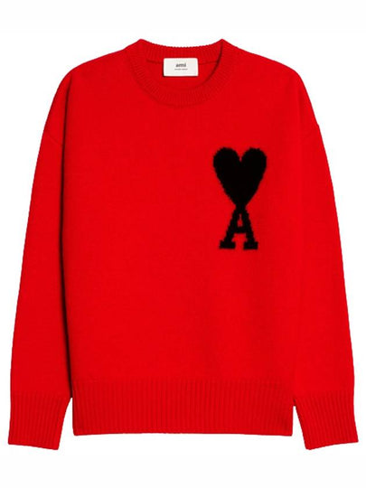 Big Heart Logo Wool Knit Top Red Black - AMI - BALAAN 2