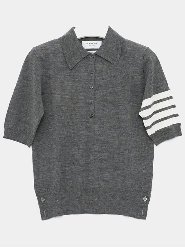 Women's Diagonal Striped Relaxed Fit Wool Polo Shirt Grey - THOM BROWNE - BALAAN 4