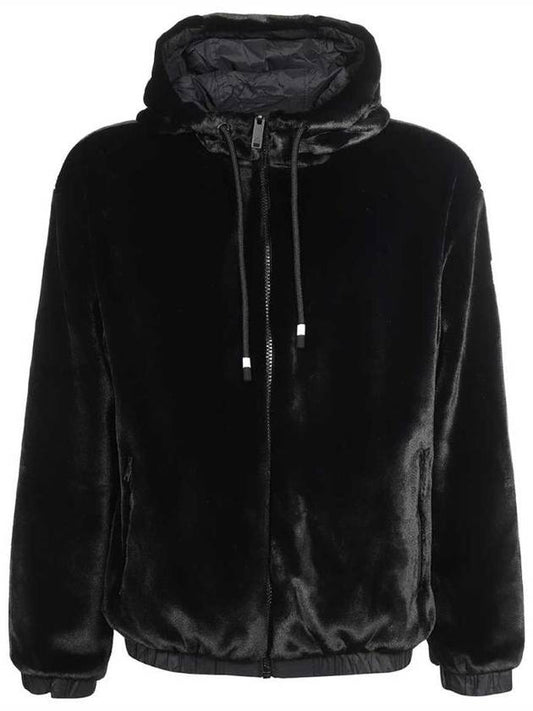 Logo Reversible Fake Fur Hooded Jacket Black - MOOSE KNUCKLES - BALAAN.