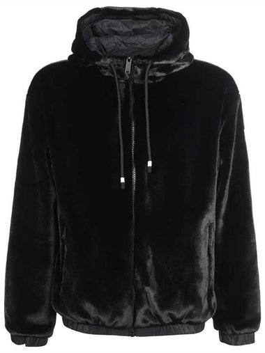 Logo Reversible Fake Fur Hooded Jacket Black - MOOSE KNUCKLES - BALAAN 1