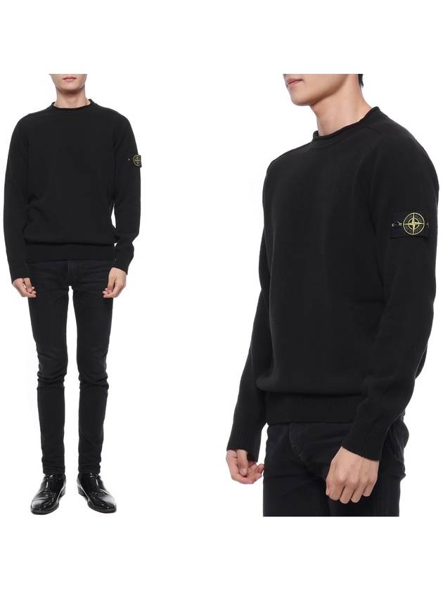 Men's Waffen Patch Crew Neck Raw Cotton Knit Top Navy - STONE ISLAND - BALAAN 3