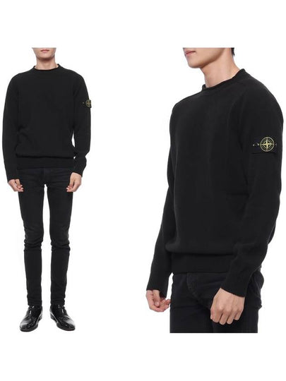 Men's Wappen Patch Crew Neck Raw Cotton Knit Top Navy - STONE ISLAND - BALAAN 2