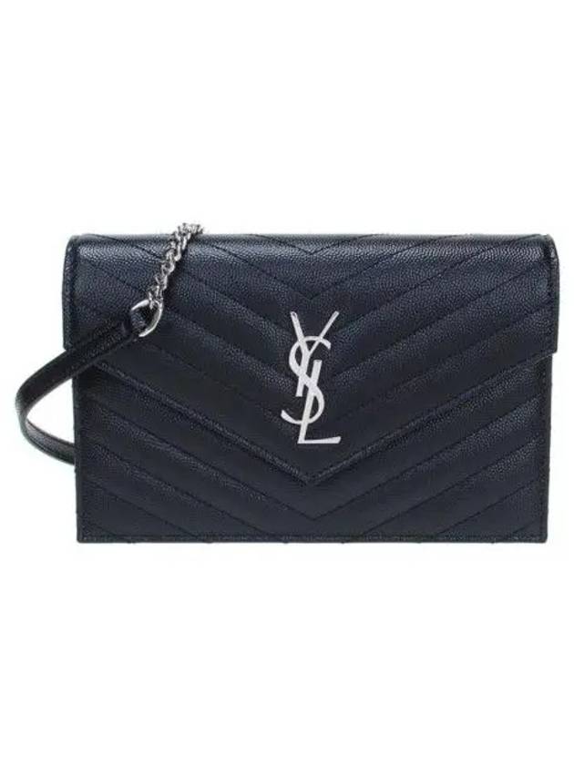 Cassandre Matelasse Envelope Chain Cross Bag In Grain de Poudre Embossed Leather Noir - SAINT LAURENT - BALAAN 3