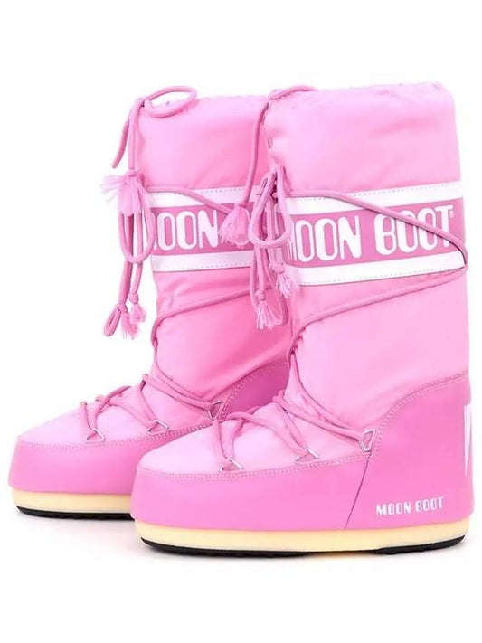 s Women Logo Fabric Nylon Snow Winter Boots Pink - MOON BOOT - BALAAN.