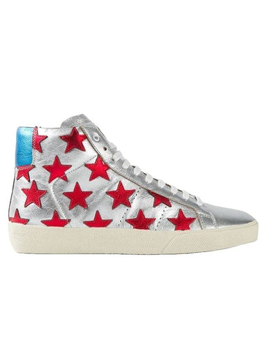 Red Star Patch High Top Sneakers Silver - SAINT LAURENT - BALAAN 1