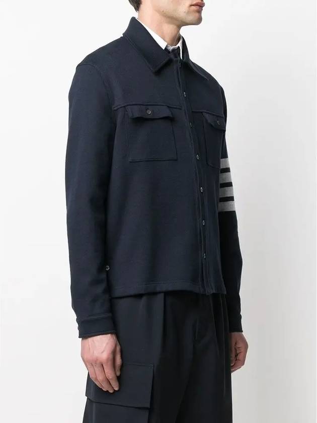 Double Face Cotton Knit 4 Bar Button Shirt Jacket Navy - THOM BROWNE - BALAAN 5