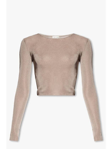 Rib Detail Viscose Crop Long Sleeve T-Shirt Pink - SAINT LAURENT - BALAAN 1