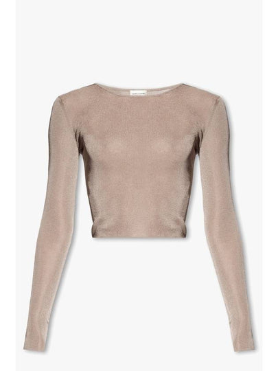 Rib Detail Viscose Crop Long Sleeve T-Shirt Pink - SAINT LAURENT - BALAAN 2